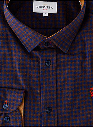 Chemise manches longues imprimé carreaux bleu VICOMTEA homme
