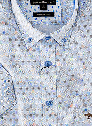 Chemise manches courtes imprimé fantaisie bleu FYNCH-HATTON homme