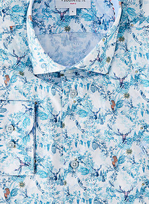Chemise manches longues imprimé fantaisie bleu VICOMTEA homme