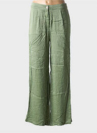 Pantalon large fermeture zippée sous rabat boutonné taille haute vert GOA femme
