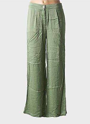 Pantalon large fermeture zippée sous rabat boutonné taille haute vert GOA femme