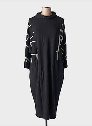 Robe mi-longue imprimé fantaisie manches longues noir OZAI N KU femme