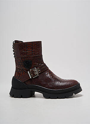 Bottines/boots tissage satiné talon plat jusqu'à 3cm marron PHILIPPE MORVAN femme