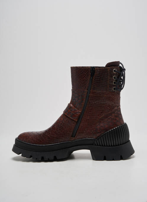 Bottines/boots tissage satiné talon plat jusqu'à 3cm marron PHILIPPE MORVAN femme