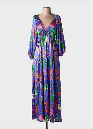 Robe longue imprimé fantaisie manches 3/4 violet GOLD&SILVER PARIS femme