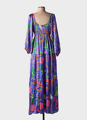 Robe longue imprimé fantaisie manches 3/4 violet GOLD&SILVER PARIS femme