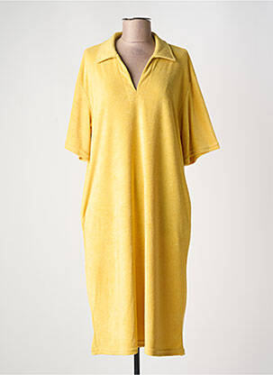 Robe mi-longue manches courtes manches courtes jaune GG LUXE femme