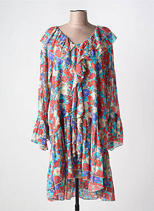 Robe mi-longue imprimé fleurs manches longues bleu BANDITAS FROM MARSEILLE femme