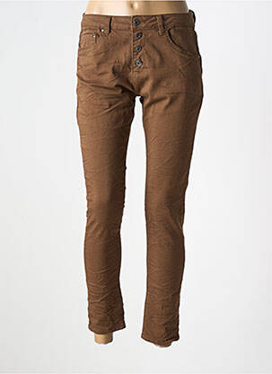 Jeans skinny stretch taille basse marron PLACE DU JOUR femme