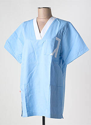 Blouse tissage popeline manches courtes bleu DUTRA femme