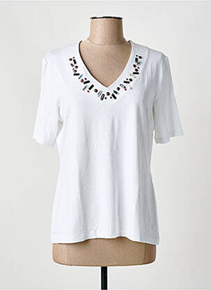 T-shirt col v manches courtes blanc PAUSE CAFE femme