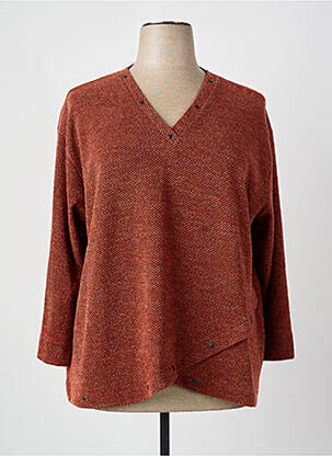 Pull col v manches 3/4 marron FRANCK ANNA femme