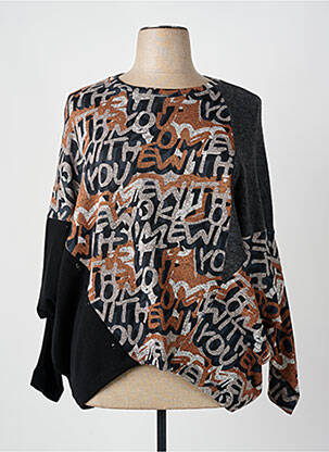 Pull col rond manches longues noir FRANCK ANNA femme