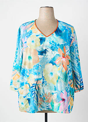 Blouse imprimé fantaisie manches 3/4 bleu FRANCK ANNA femme
