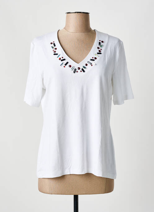 T-shirt col v manches courtes blanc PAUSE CAFE femme