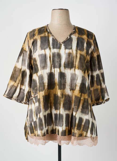 Top imprimé fantaisie manches 3/4 vert FRANCK ANNA femme