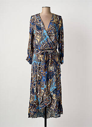Robe mi-longue manches longues manches longues bleu COULEURS DU TEMPS femme