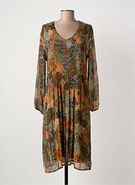 Robe mi-longue imprimé fantaisie manches longues marron FRANCK ANNA femme