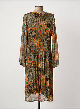 Robe mi-longue imprimé fantaisie manches longues marron FRANCK ANNA femme