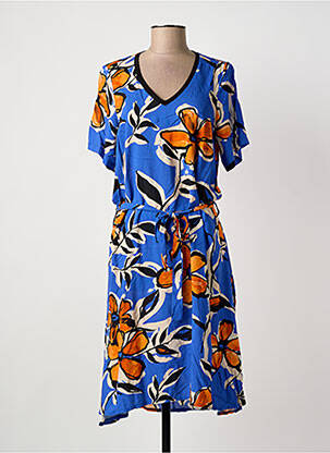 Robe mi-longue imprimé fleurs manches courtes bleu FRANCK ANNA femme