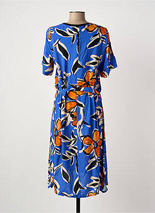 Robe mi-longue imprimé fleurs manches courtes bleu FRANCK ANNA femme