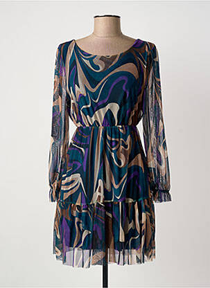 Robe courte manches longues manches longues bleu COULEURS DU TEMPS femme