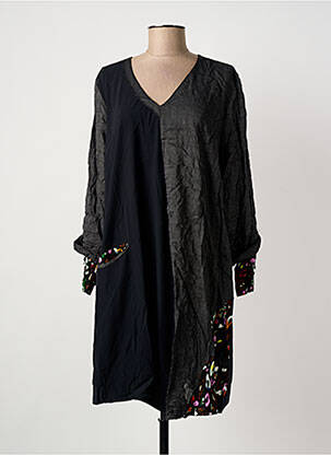 Robe mi-longue manches 3/4 manches 3/4 noir FRANCK ANNA femme