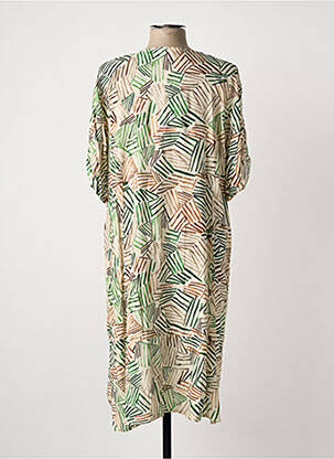 Robe mi-longue coupe fluide manches courtes beige FRANCK ANNA femme