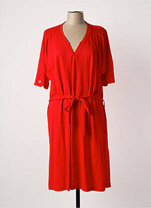 Robe mi-longue tissage crêpe manches courtes rouge FRANCK ANNA femme