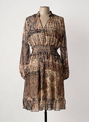 Robe mi-longue imprimé fantaisie manches longues beige COULEURS DU TEMPS femme