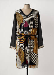 Robe mi-longue coupe fluide manches longues noir COULEURS DU TEMPS femme