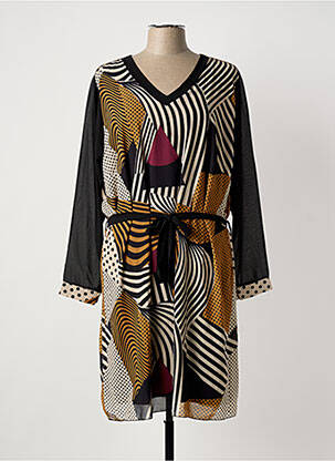 Robe mi-longue coupe fluide manches longues noir COULEURS DU TEMPS femme