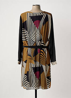Robe mi-longue coupe fluide manches longues noir COULEURS DU TEMPS femme