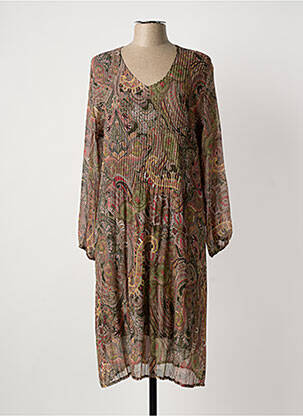 Robe mi-longue coupe fluide manches longues vert FRANCK ANNA femme