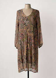 Robe mi-longue coupe fluide manches longues vert FRANCK ANNA femme