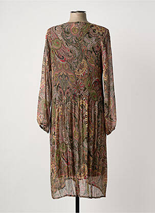 Robe mi-longue coupe fluide manches longues vert FRANCK ANNA femme