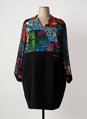 Robe mi-longue imprimé fantaisie manches longues noir PAUSE CAFE femme