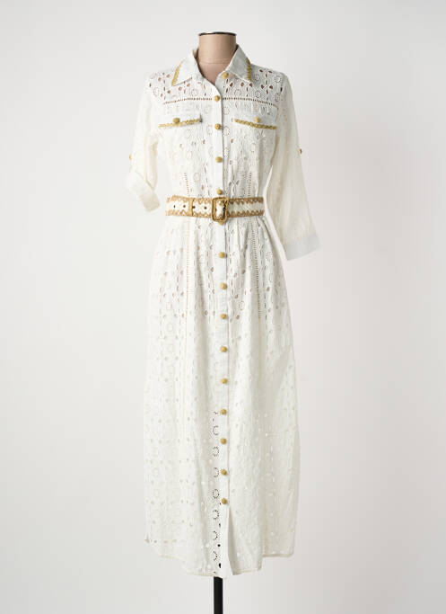 Robe longue coupe cintrée manches 3/4 beige FUEGO WOMAN femme