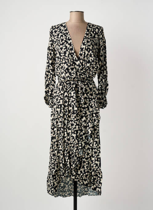 Robe longue imprimé fleurs manches longues noir COULEURS DU TEMPS femme