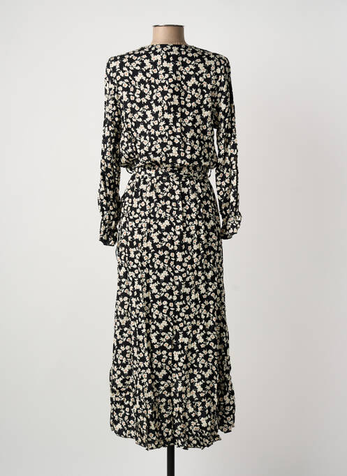 Robe longue imprimé fleurs manches longues noir COULEURS DU TEMPS femme