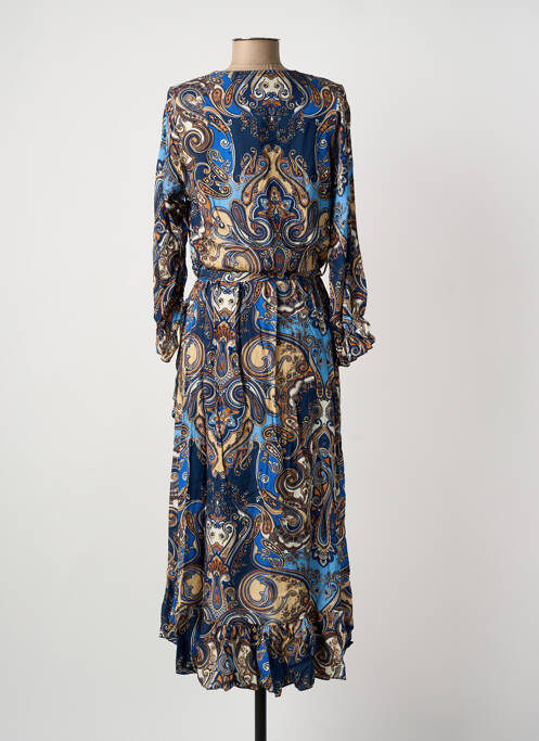 Robe mi-longue manches longues manches longues bleu COULEURS DU TEMPS femme