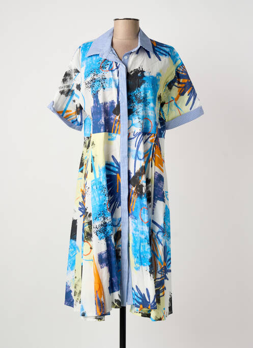 Robe mi-longue imprimé fantaisie manches courtes bleu FRANCK ANNA femme