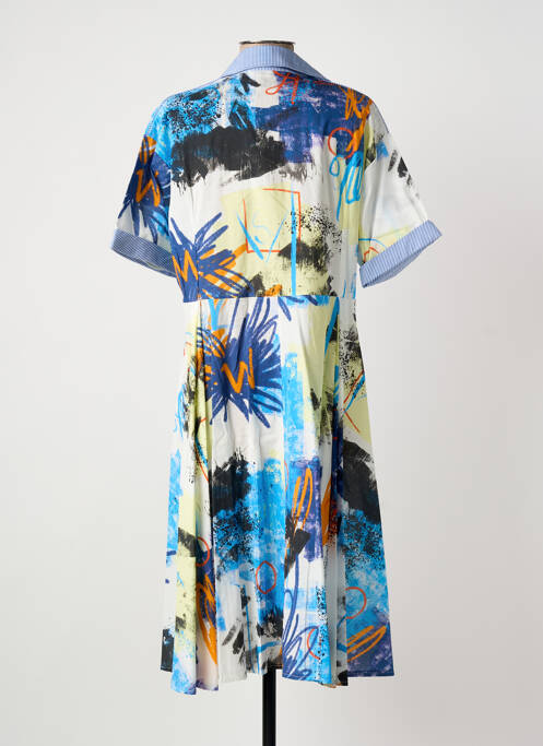 Robe mi-longue imprimé fantaisie manches courtes bleu FRANCK ANNA femme