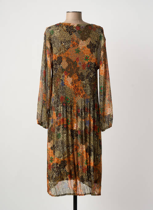 Robe mi-longue imprimé fantaisie manches longues marron FRANCK ANNA femme