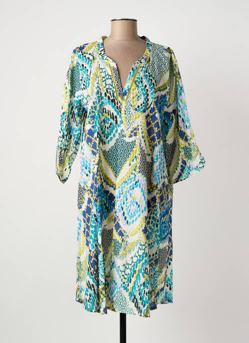 Robe mi-longue manches 3/4 manches 3/4 bleu FRANCK ANNA femme
