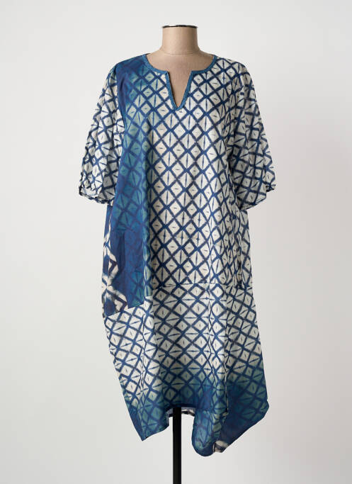 Robe mi-longue manches 3/4 manches 3/4 bleu FRANCK ANNA femme