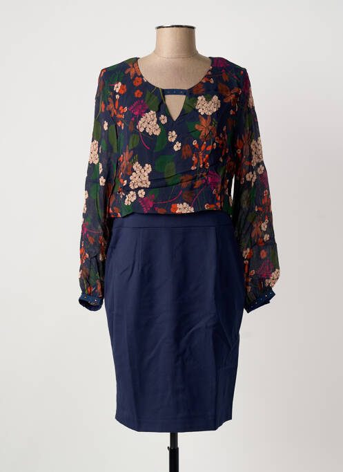 Robe courte manches longues manches longues bleu PAUSE CAFE femme