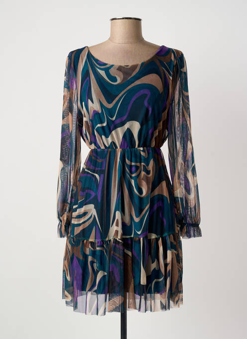 Robe courte manches longues manches longues bleu COULEURS DU TEMPS femme