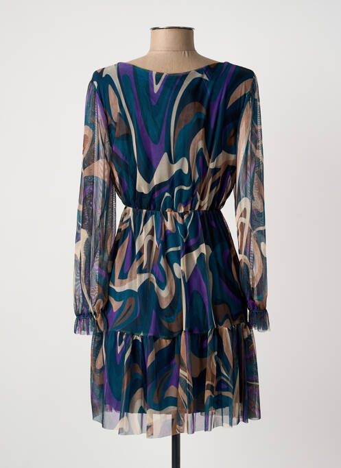 Robe courte manches longues manches longues bleu COULEURS DU TEMPS femme