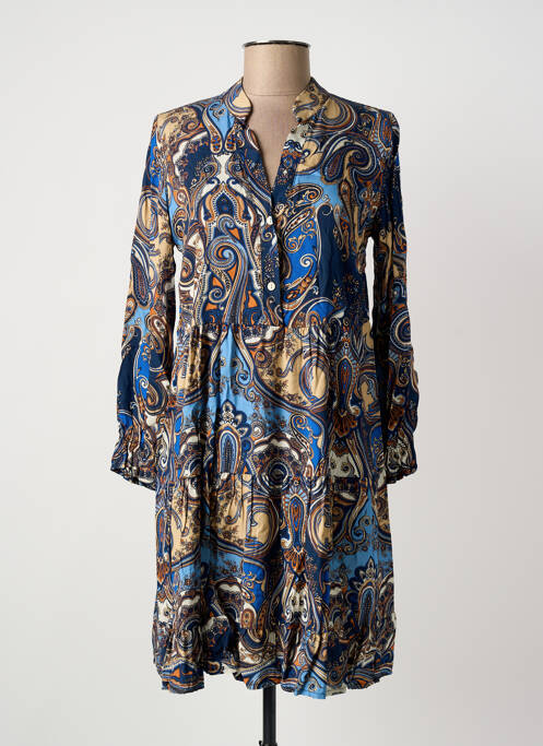 Robe courte manches longues manches longues bleu COULEURS DU TEMPS femme
